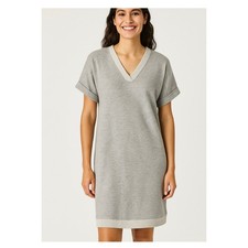 Caslon Womens Gray French Terry Sweatshirt Dress Sz 1X Cuffed Sleeve Made in USA