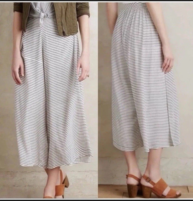 Anthropologie Faithfull The Brand Crop Wide Leg pants Striped FlyawaySide Slit S