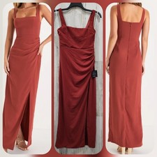 LULUS Glamorous Disposition Rust Ruched Square Neck Maxi Dress Size MEDIUM**NEW