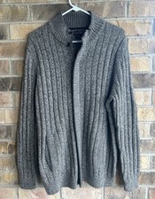 Tasso Elba Black zip front cardigan Lambs wool Blend Sweater Mock Neck Large