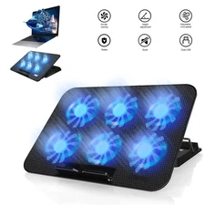 Laptop Cooling Pad 6 Quiet Fan Cooler Stand Dual USB Port for 12-17" Laptop