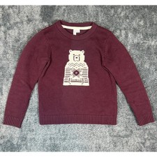 Janie and Jack Bear Knit Sweater Burgundy Size 6