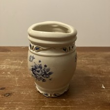 Vintage Blue White/Ivory Floral Porcelain Toothbrush Holder Gold Trim Cottage