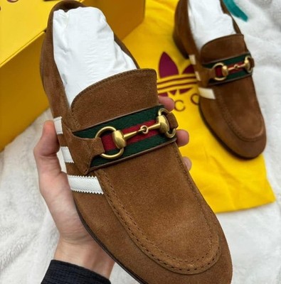 Gucci x Adidas Brown Suede Horsebit Loafers - MSRP: $1100- Brand