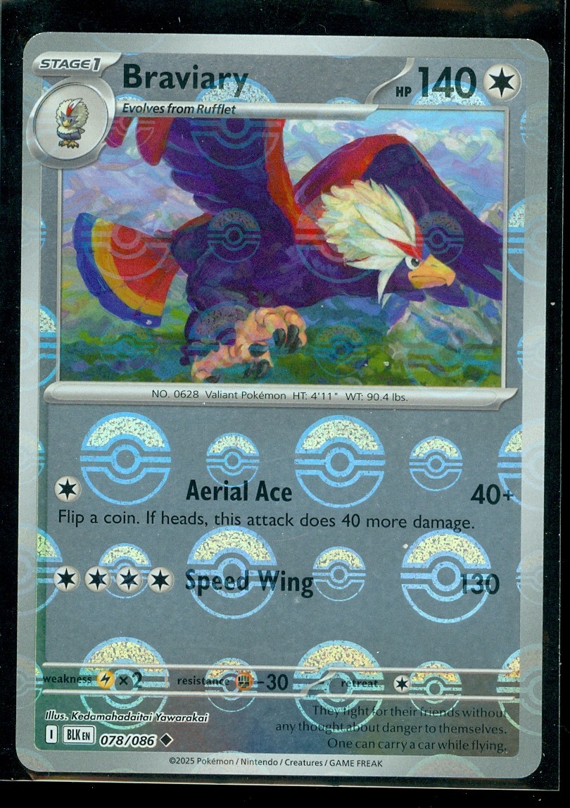 Pokemon BRAVIARY 078/086 - Black Bolt - Poke Ball Pattern - MINT
