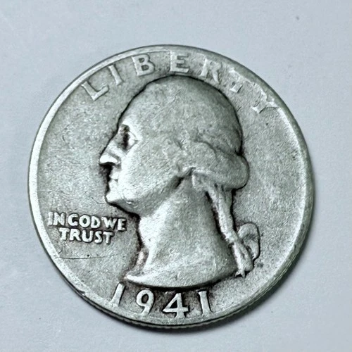 1941 Washington Quarter 90% Silver Very Good Details #4522