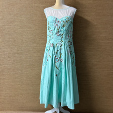 eShakti Dress Women L 12 Seafoam Green Embroidered Floral Mesh Upper Fit & Flare