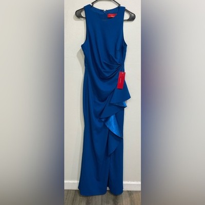 carmen marc valvo infusion cocktail dress Carmen Marc Valvo Infusion Sleeveless High-Low Cocktail Dress w/ Contrast Lined Ruffle