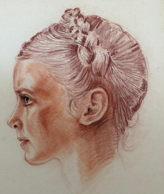 Albert FIGAY (1907-2004) Girl Portrait, Red Chalk - Drawing Antique Original