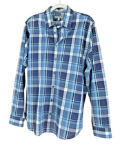 Express Men's Blue Plaid Fitted Button Down Shirt Size L 16-16 1/2