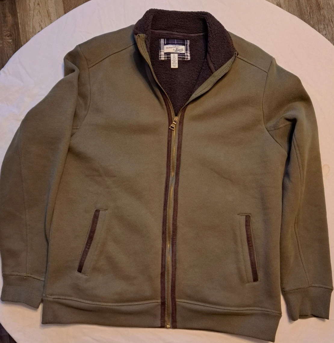 Bass Heritage Collection Men's Full Zip SHERPA Lined Jacket Green/Brown M image 1