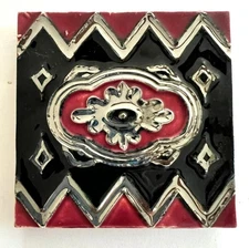 Antique Art Nouveau American Encaustic Tile Co. Zanesville Ohio Silver Overlay