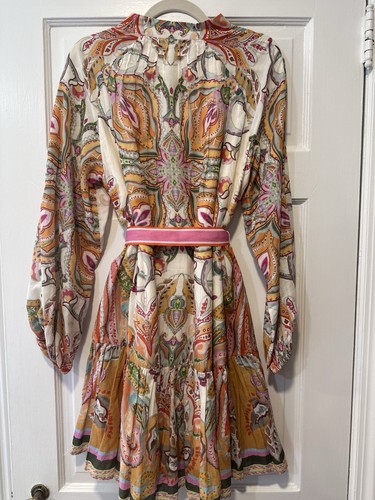 $229 Antonio Melani Brynn Pink Scarf Printed Long Sleeve Dress Tie waist 12 L XL - Picture 3 of 5