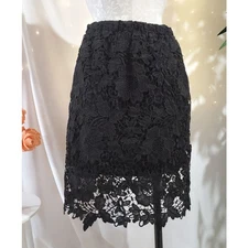 Vtg Sans Souci Floral Lace Pull On Skirt Size L Black Whimsygoth Gothic Party