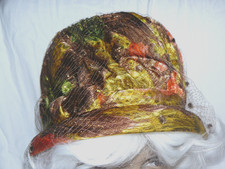 Vintage 1950-60s Hat Turban Style Metallic Brocade Orange/Brown/Gold Net Size 7