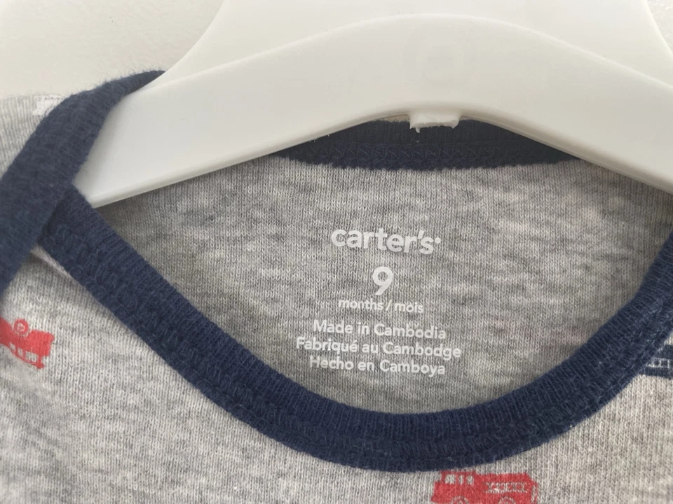 Body Carter's Baby Boys Colorido Camiones de Bomberos 100% Algodón Manga Larga Gris 9M Foto 2 de 4