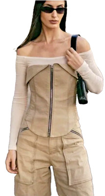 ZARA WOMAN TOPSTITCHED ZIPPER BUSTIER SZ M
