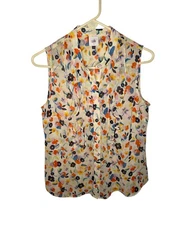 Cabi Tux Ruffle Top Ivory Multicolor Floral Pattern Size S
