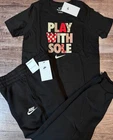 NWT Nike Boys/Kids YXL Black/Tan/Red/White PLAY WITH SOLE Jogger Pants Set XL