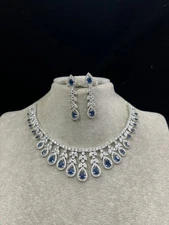 Indian Bollywood Bridal PartyWear Silver Plated Cz Jewelry Set Weding Women RM21