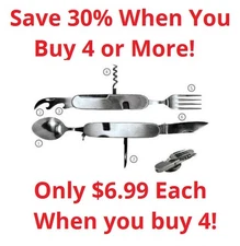 7 in 1 Camping Knife with Spoon Knife & Fork Stainless Steel Folding Fishing!