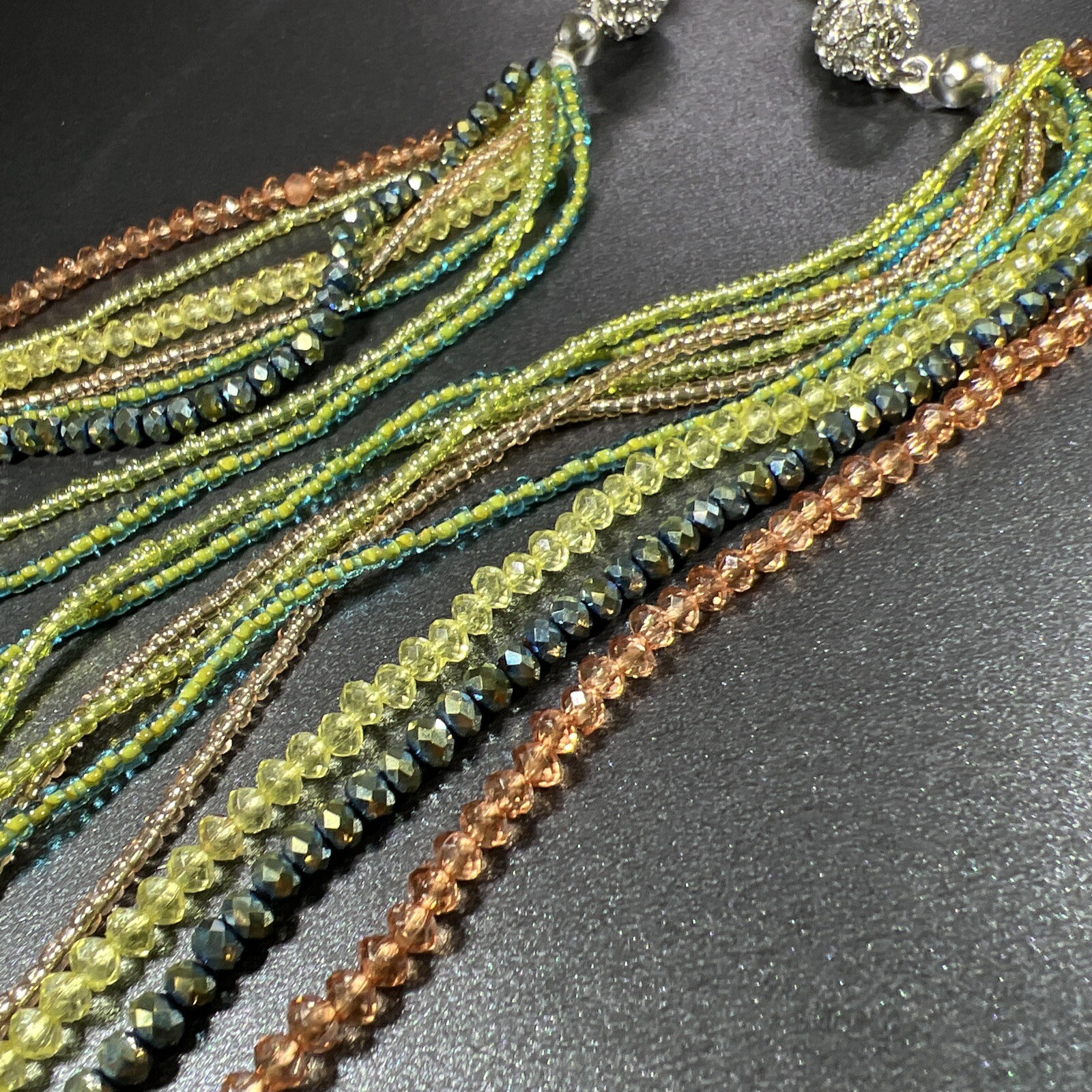 Green Beaded Statement Necklace Layered Aurora Bo… - image 7