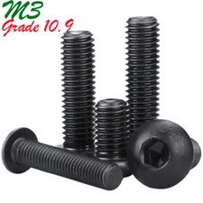 M3 Metric Grade 10.9 Black Alloy Steel Hex Socket Screws Button Head Allen Bolts