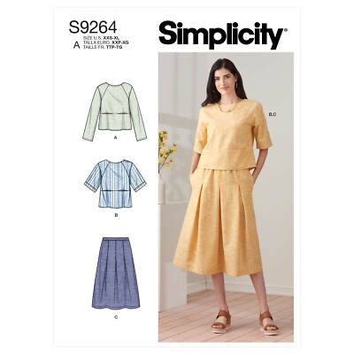 9264 MUSTER SIMPLICITY CREATIONS HOHLFALTENROCK UND BLUSE-TUNIKA XXS BIS XL