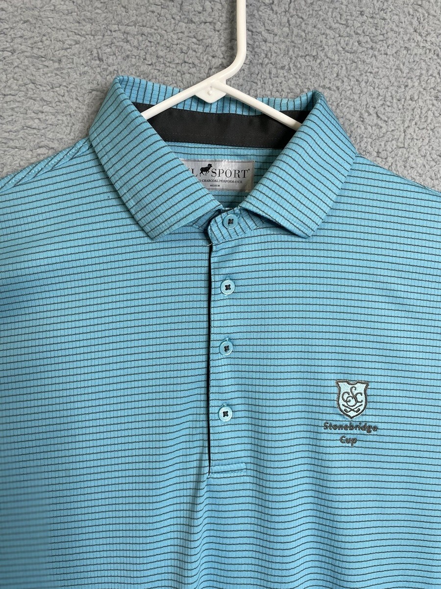 Horn Legend HL Sport Polo Shirt Mens Medium Blue Striped Stonebridge Golf  Cup