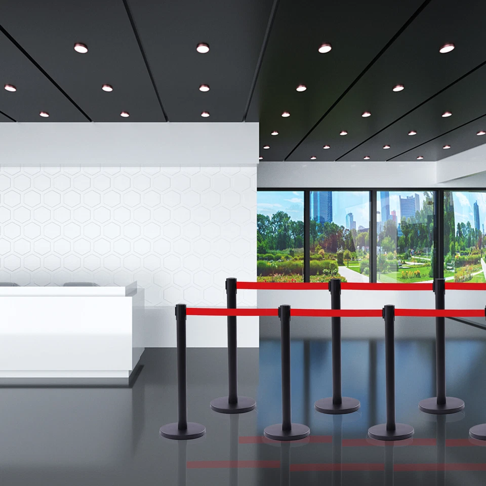 6 PIEZAS Postes de puntal negros poste de cola cinturones retráctiles barrera de control de multitudes Foto 4 de 4