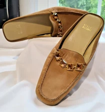 Stuart Weitzman  Tan Suede Square Toe Jewel Mules Sz 8 N