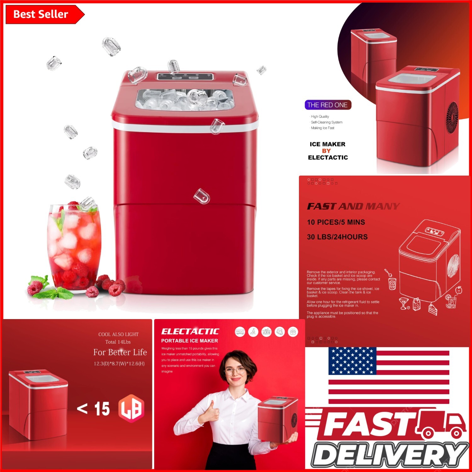 Portable Ice Maker Machine - 100 lbs Capacity, Automatic Cleaning Function-image