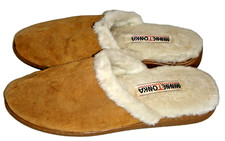 Minnetonka Women's Flat Slippers Mules Brown Real Suede Faux Fur Insole Size 11