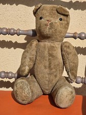 RARE Vintage Straw Stuffed Mohair Jointed Teddy Bear with velvet pads on paws