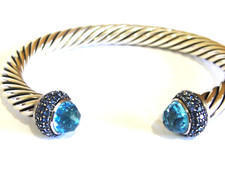 $2250 DAVID YURMAN CANDY SS SAPPHIRE HAMPTON BLUE TOPAZ BRACELET 7mm sz-M