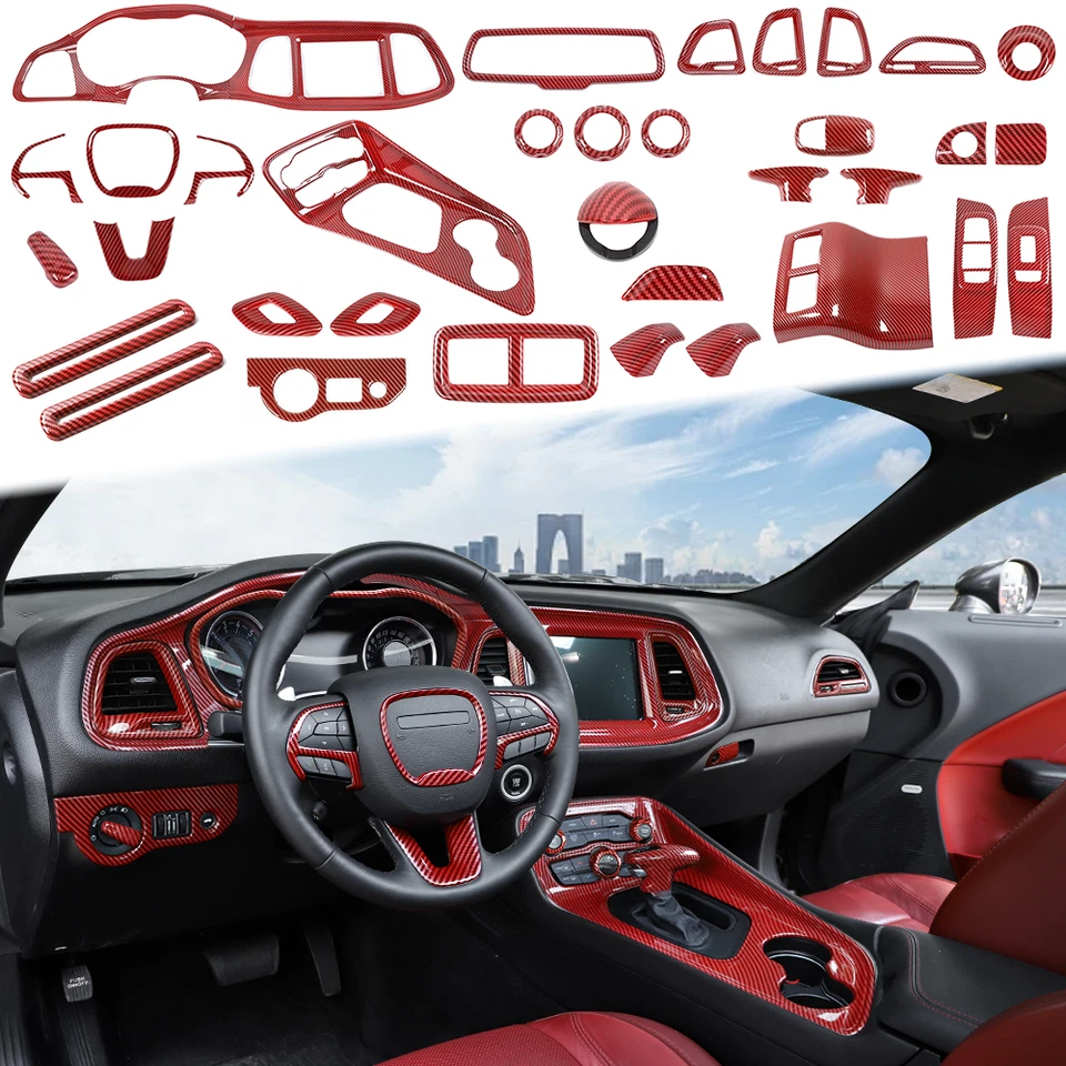 Red Carbon Fiber Car Accessories Interior Trim Cover for Dodge Challenger 15+ US Foto 2 de 2