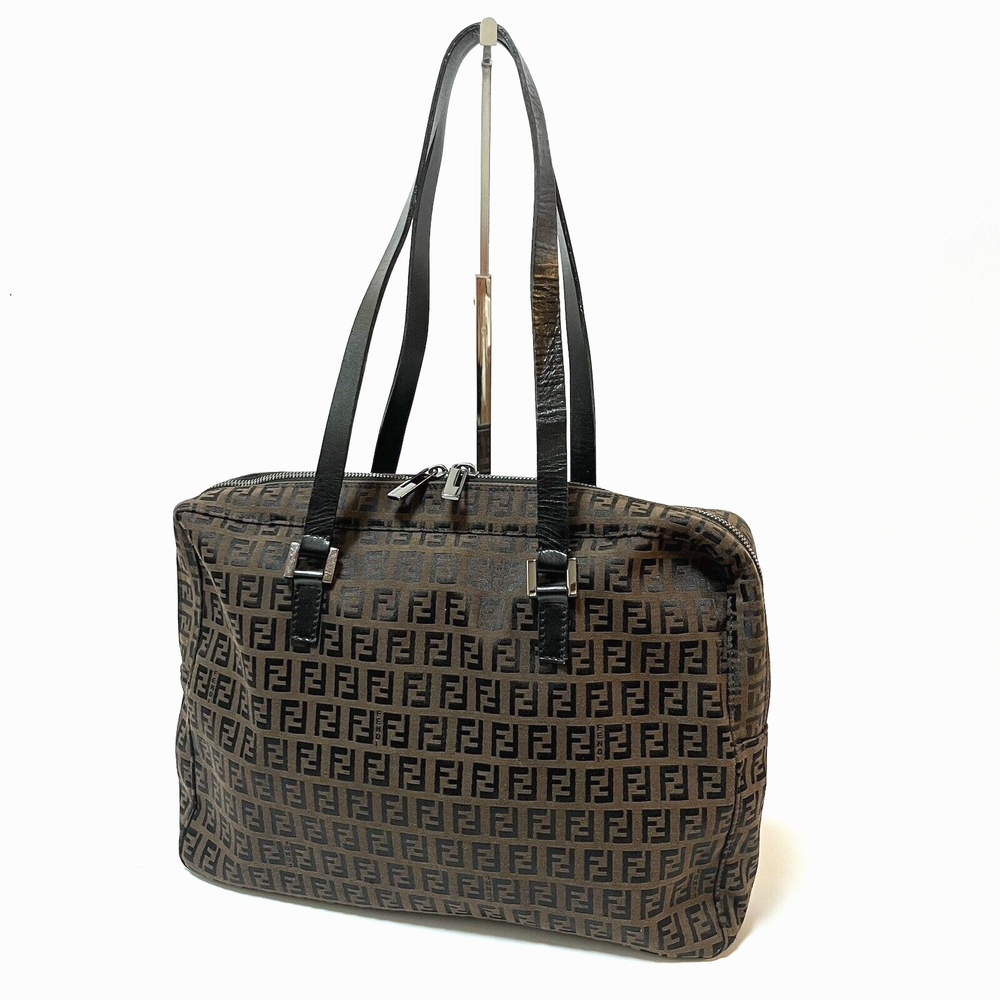 FENDI Shoulder Bag Canvas Leather Authentic Canvas Leather Brown Black #21506