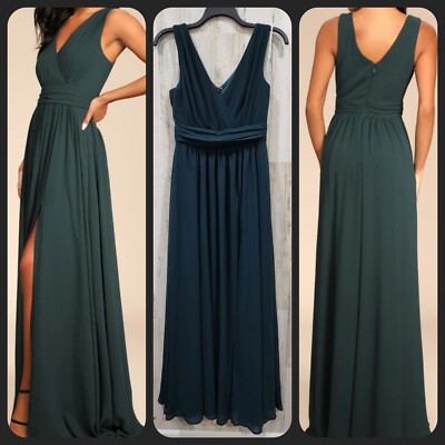 LULUS Thoughts of Hue Emerald Green Surplice Maxi Dress Size SMALL**NEW**