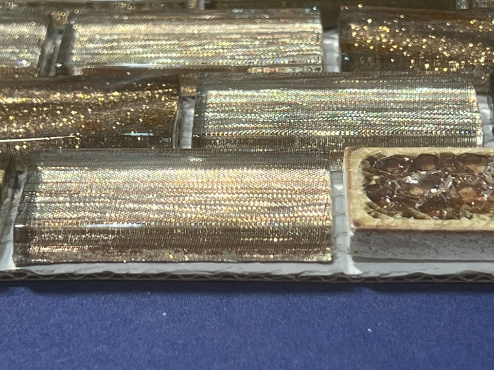 NY21 Silver/Brown Glass/Marble Rectangle Mosaic Tile Kitchen Bathroom Backsplash - Image 4 of 4