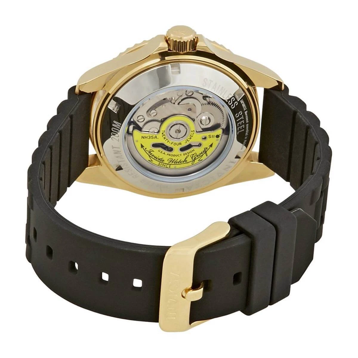 Invicta Men s Watch Pro Diver Gold Tone Dial Black Silicone Rubber