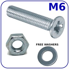 BOLTS AND NUTS M6 (6mm) MACHINE SCREWS COUNTERSUNK ZINC PLATED FREE WASHERS