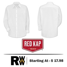 Red Kap Work Shirts Specialized Pocketless Polyester White Industrial Uniform