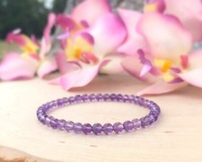 Natural 4mm Amethyst Stone Bracelet Purple Crystal Stretch Bracelet Handmade