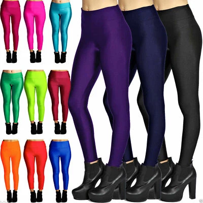 Damen Tanz Glanz Leggings Bunt Unifarben glänzende Leggins Shiny Jeggings Hose - Bild 1 von 2