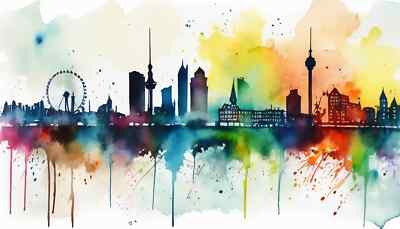 Leinwandbilder Aquarelle Druck Skyline Düsseldorf  Stadtbild 63 bis 150x90 cm