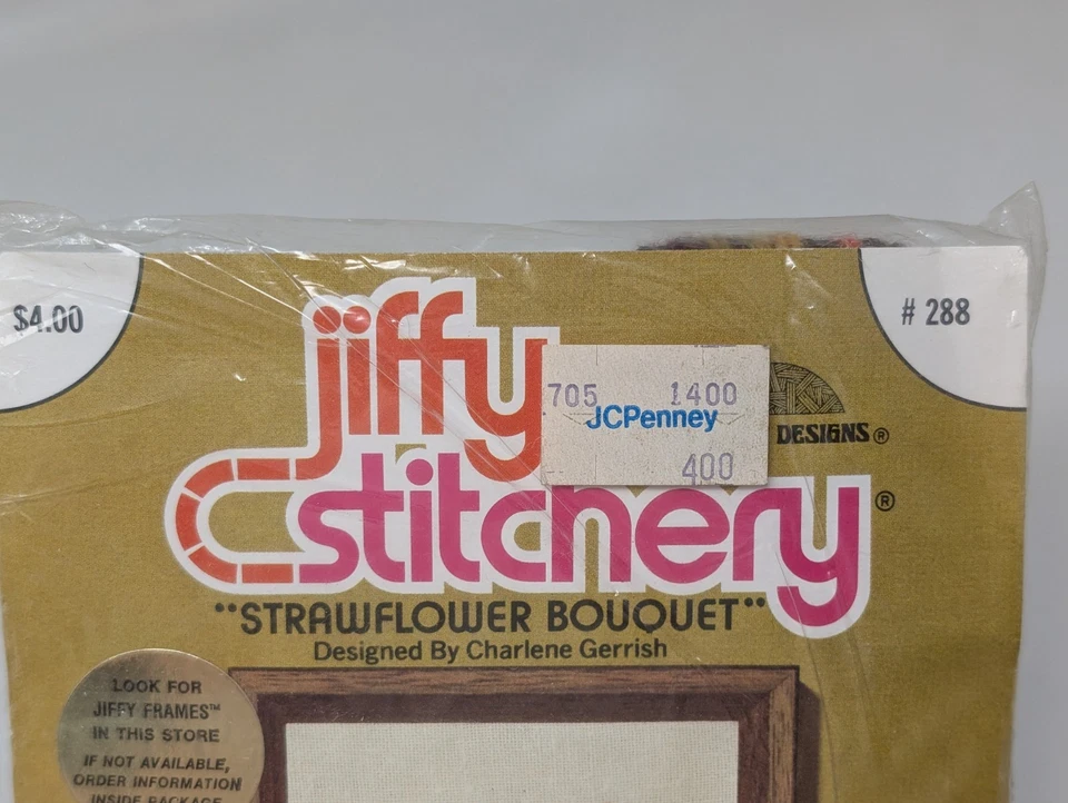Kit de ramo de flores de paja Sunset Jiffy Stitchery 1975 arte bordado crewel MCM Foto 2 de 3