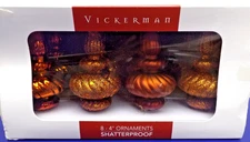 VICKERMAN Shatterproof Copper FINIAL Ornaments, Box, 8. Glitter, 4" ASSORTMENT.