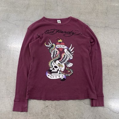 Vtg Ed Hardy Christian Audigier Womens XL Sleeve Shirt Eagle Tattoo Y2K