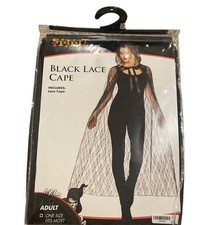 Spirit Halloween Hooded Black Lace Cape Adult One Size Sheer Costume Vampiress