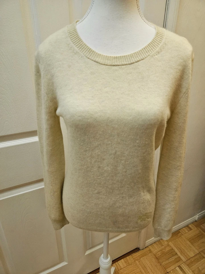 Gran Suéter Burberry Brit Amarillo Claro Bronceado Crema Logo 100% Cachemira Scoop S Foto 2 de 4